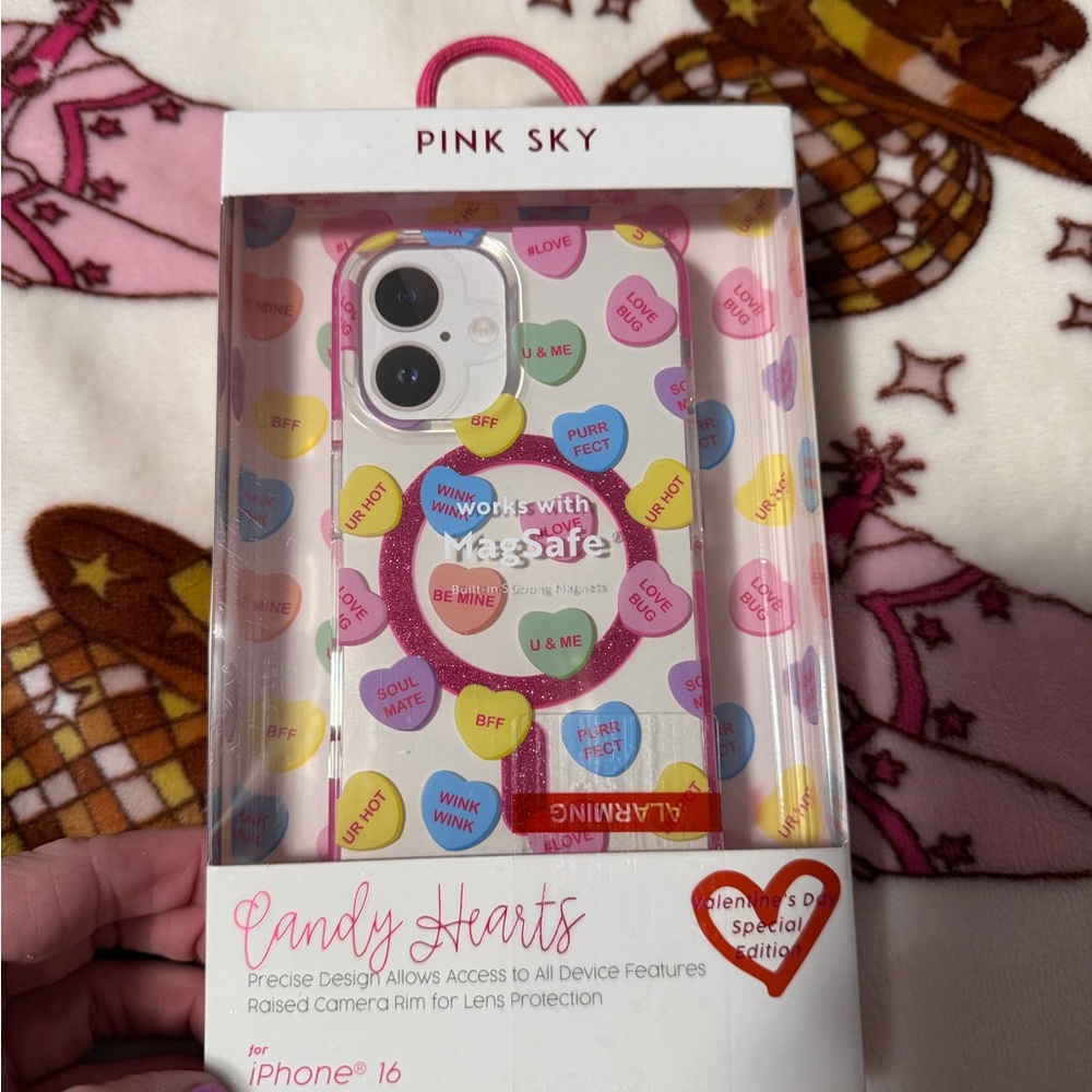 Pink Sky Candy Hearts iPhone 16 Case - Colorful Design